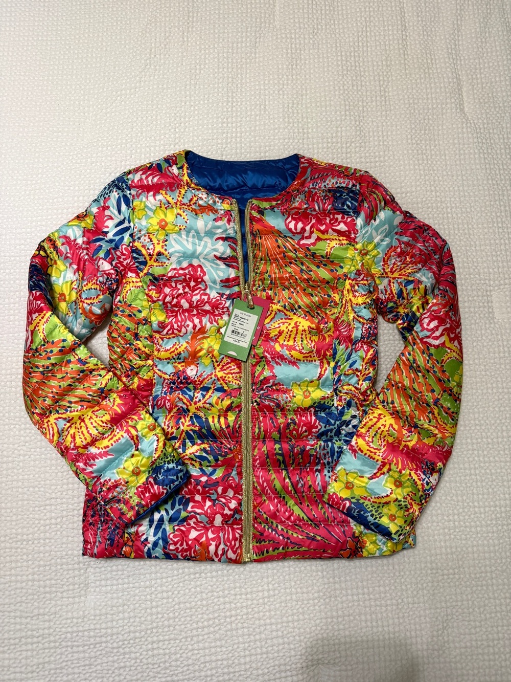 Lilly Pulitzer Lilah Reversible Down Puffer Jacket Blue Floral S NWT